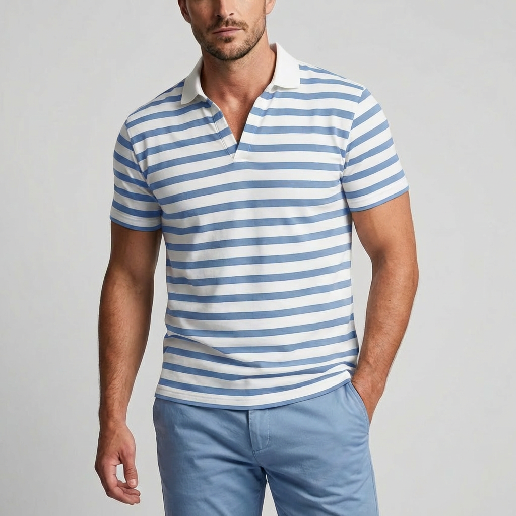 Retro Randig Polo Skjorta för Män