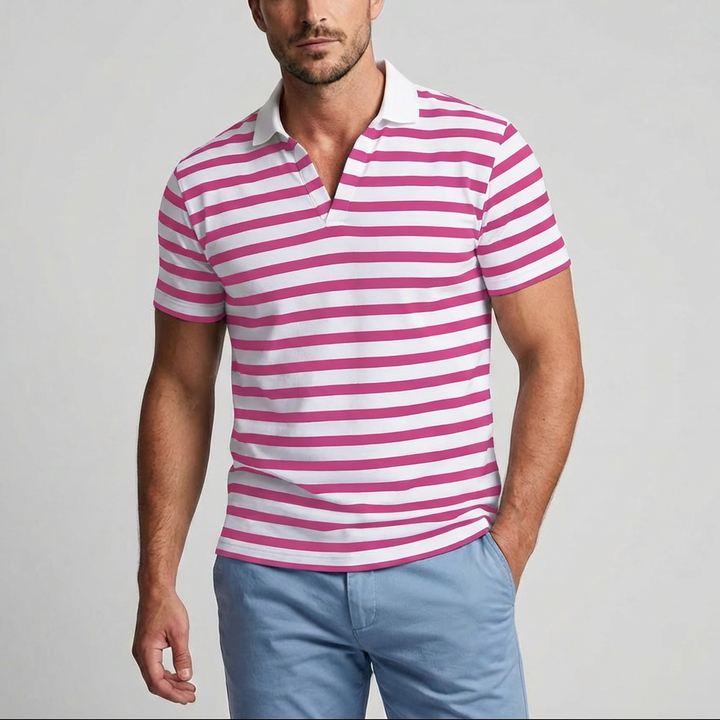 Retro Randig Polo Skjorta för Män