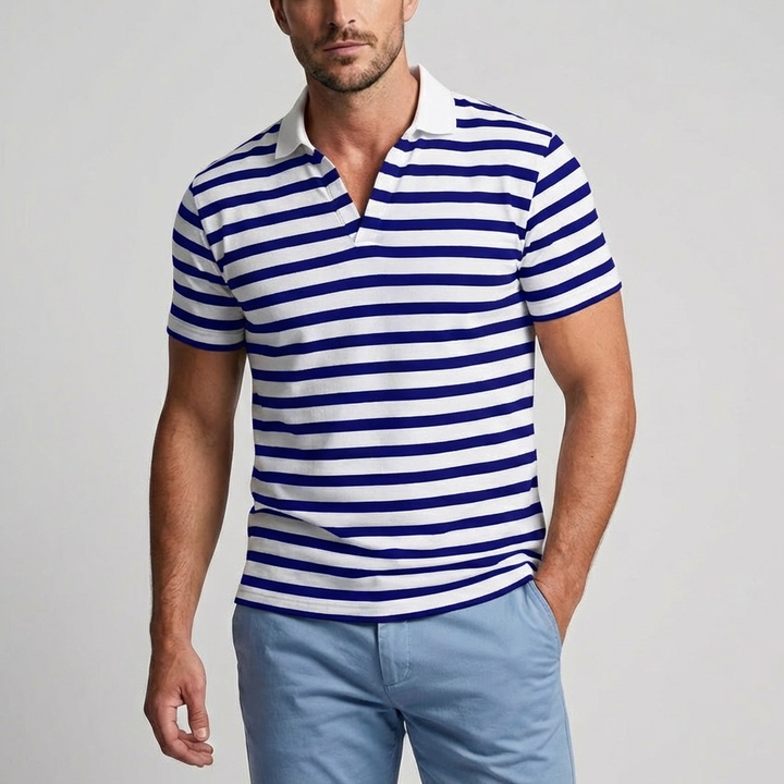 Retro Randig Polo Skjorta för Män