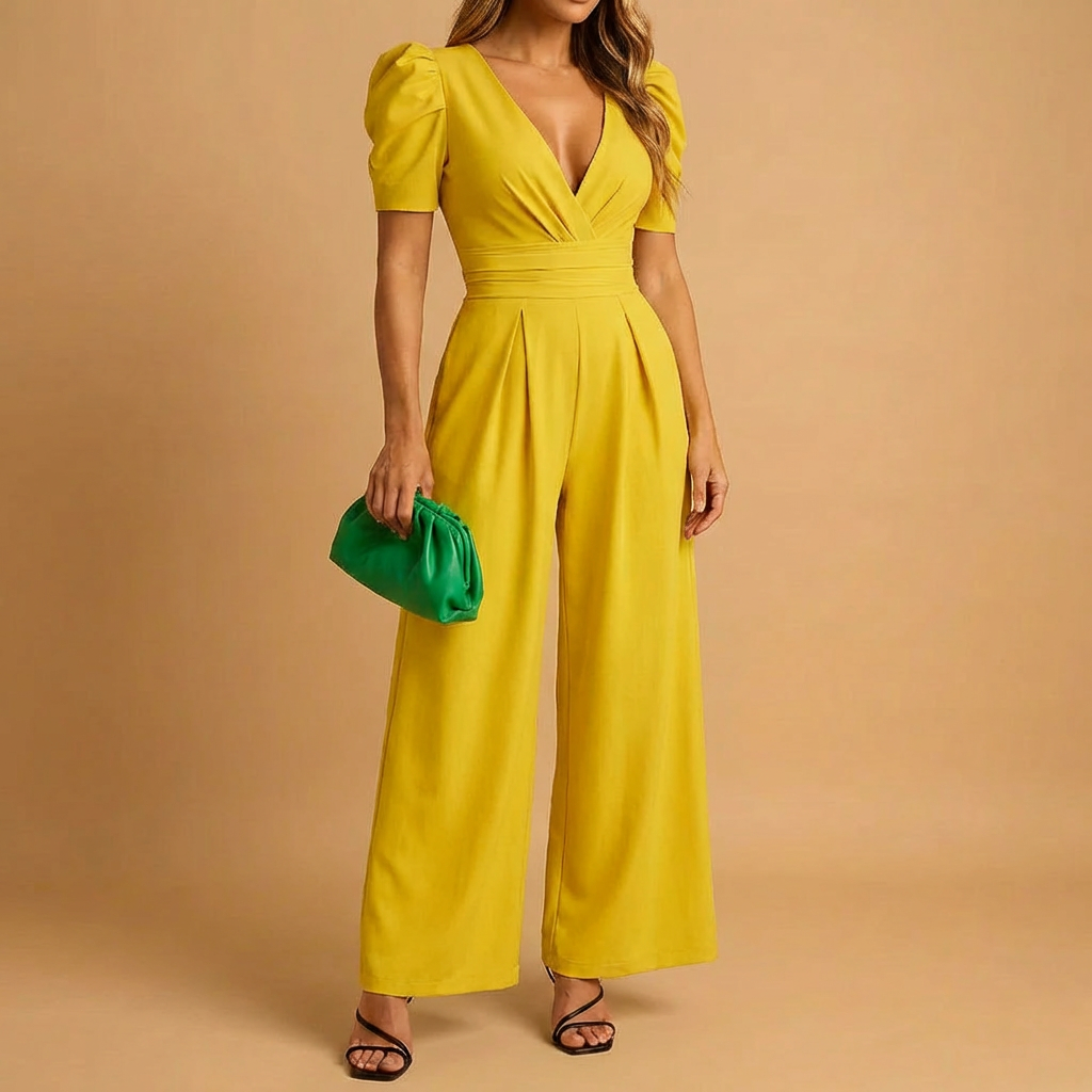 Smickrande Puff Sleeve passform Jumpsuit för kvinnor