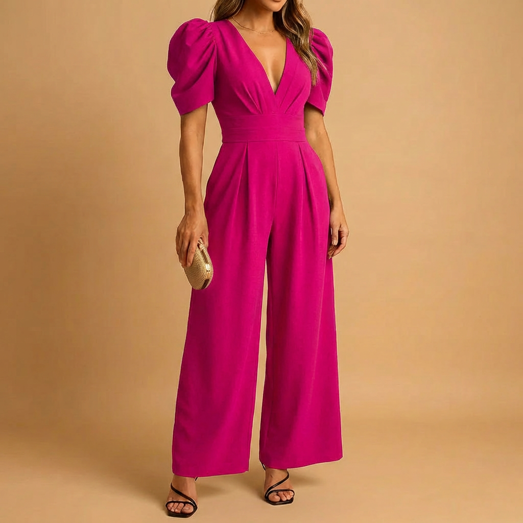 Smickrande Puff Sleeve passform Jumpsuit för kvinnor