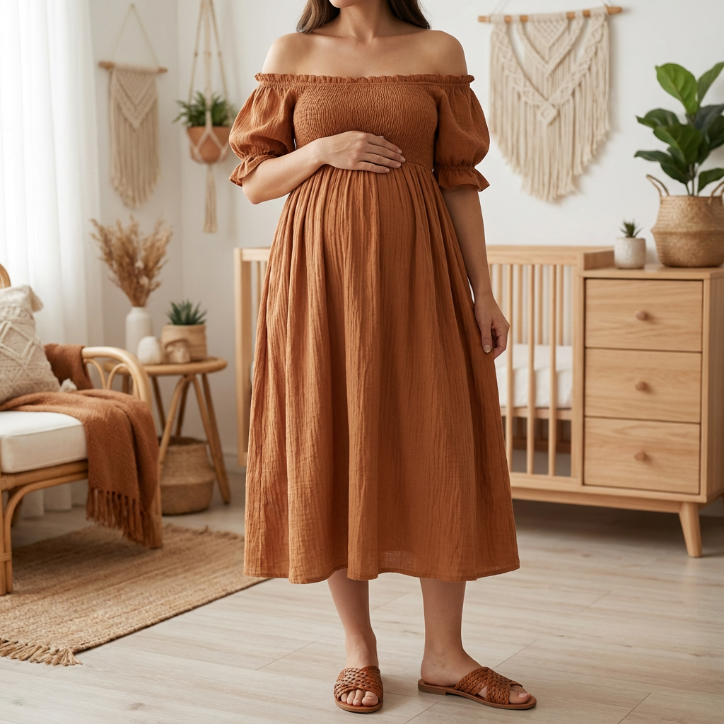 Off-Shoulder Maxi Mamma Klänning för Kvinnor