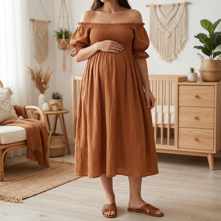 Off-Shoulder Maxi Mamma Klänning för Kvinnor
