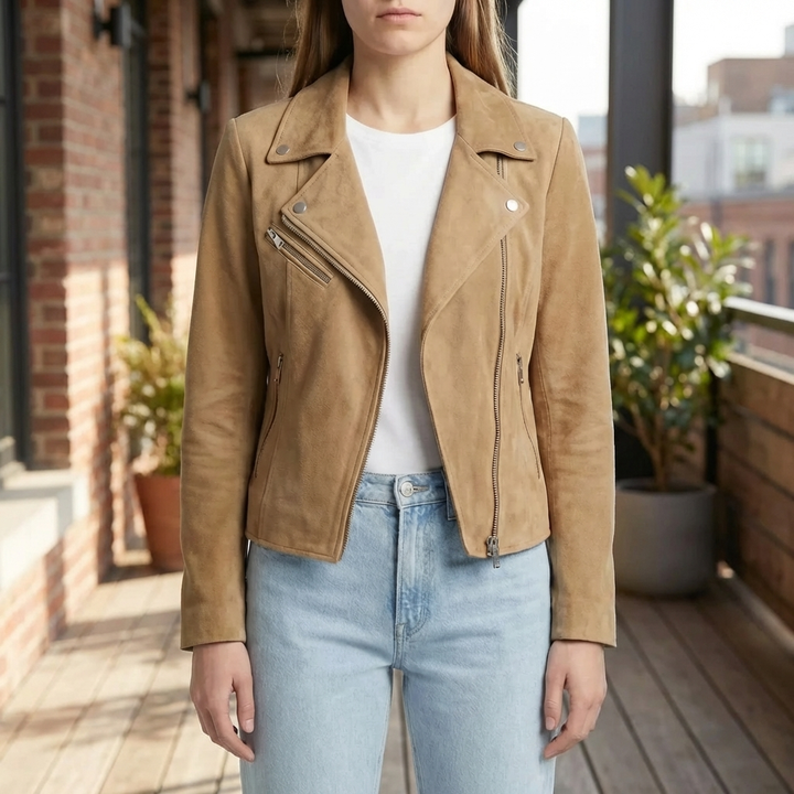 Croppad Moto-Stil Dragkedja Jacka