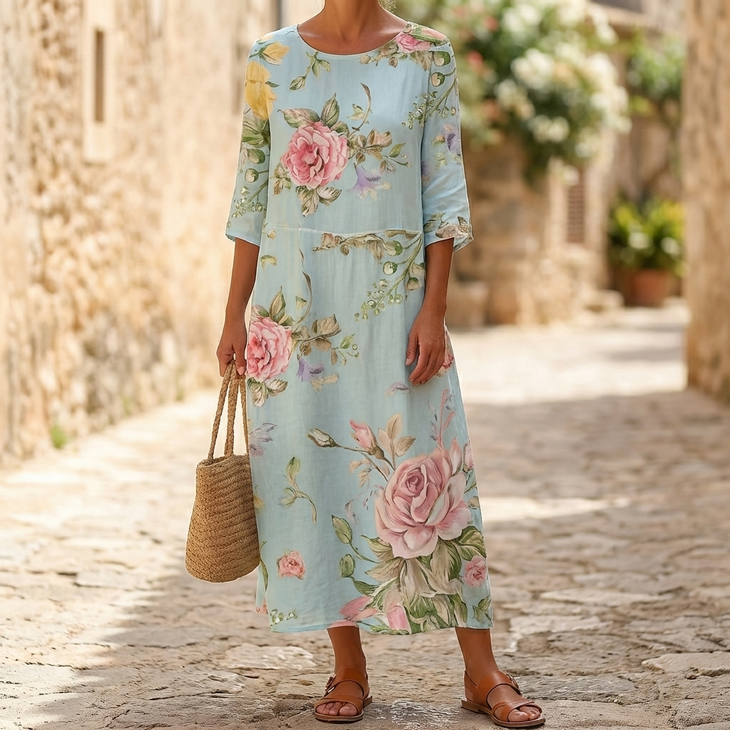 Kvinnors eleganta blommiga sommarklänning
