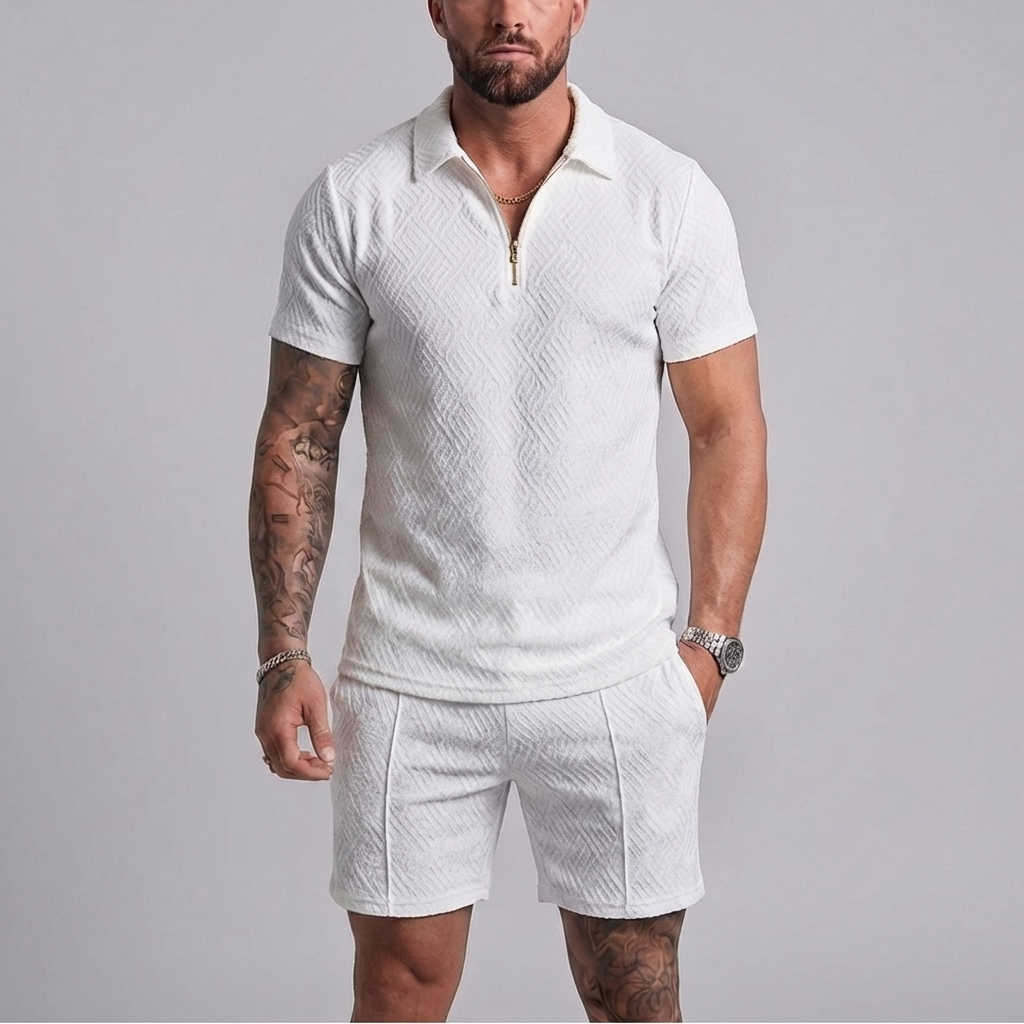 Avslappnad Dragkedja Krage Sommar Träningsdräkt Outfit