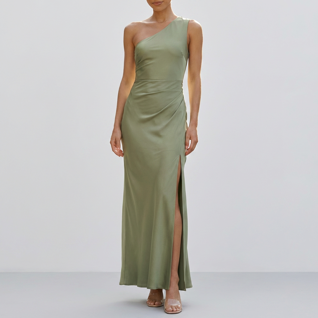 Kvinnors En Axel Satin Maxi Klänning