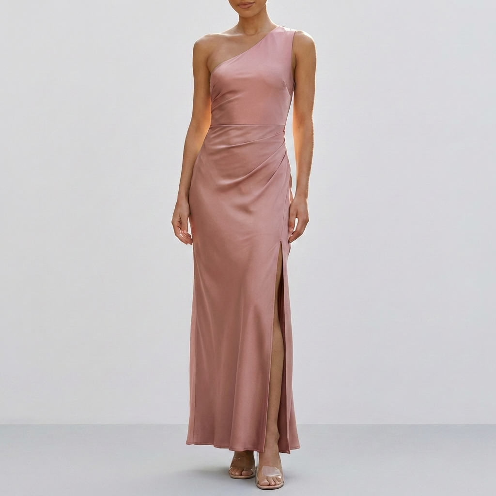 Kvinnors En Axel Satin Maxi Klänning