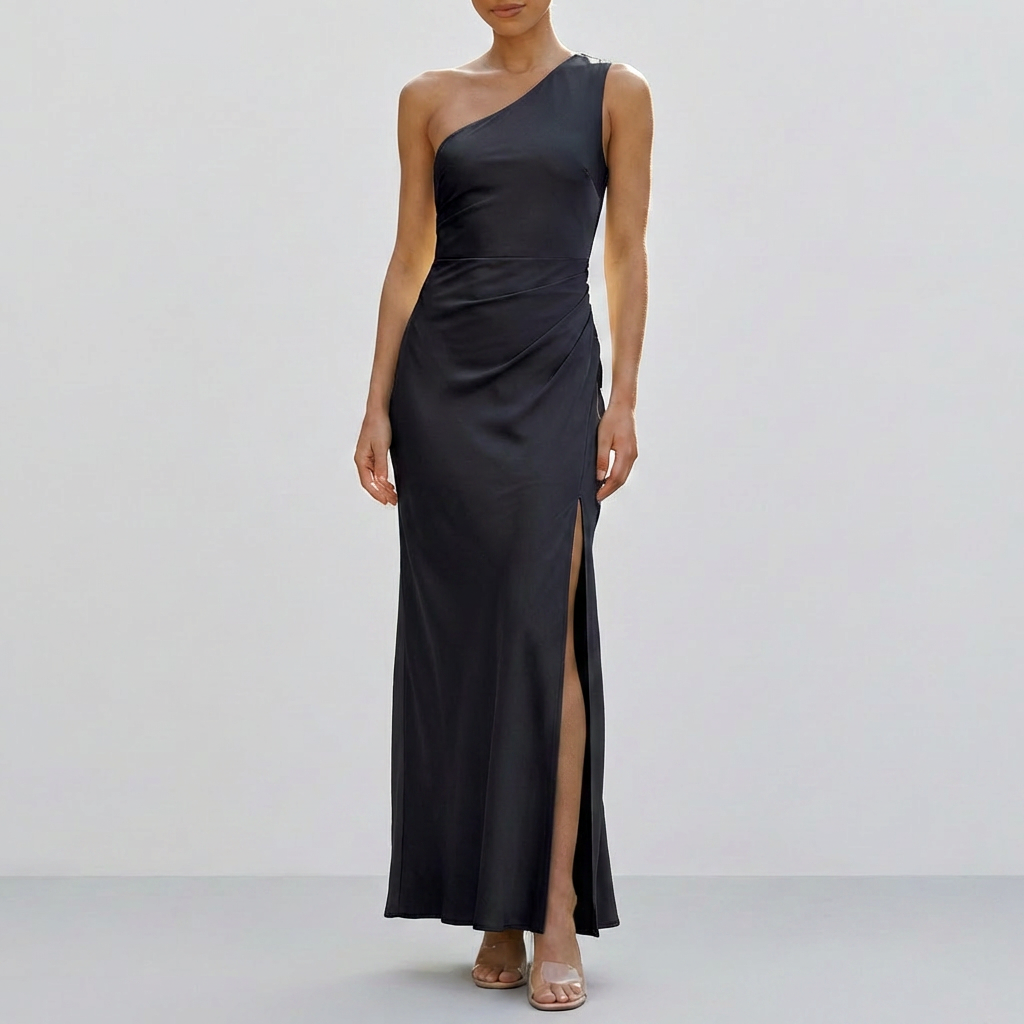 Kvinnors En Axel Satin Maxi Klänning