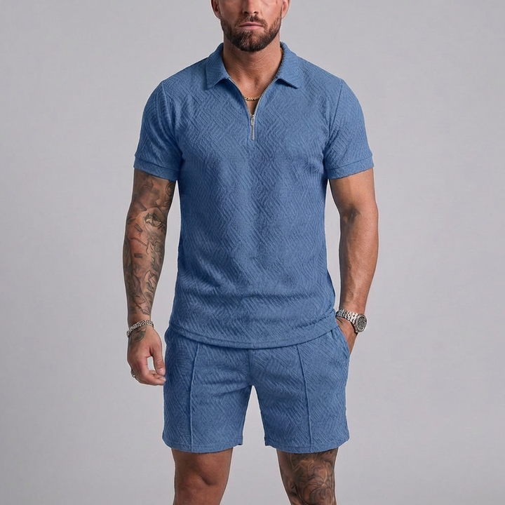 Avslappnad Dragkedja Krage Sommar Träningsdräkt Outfit