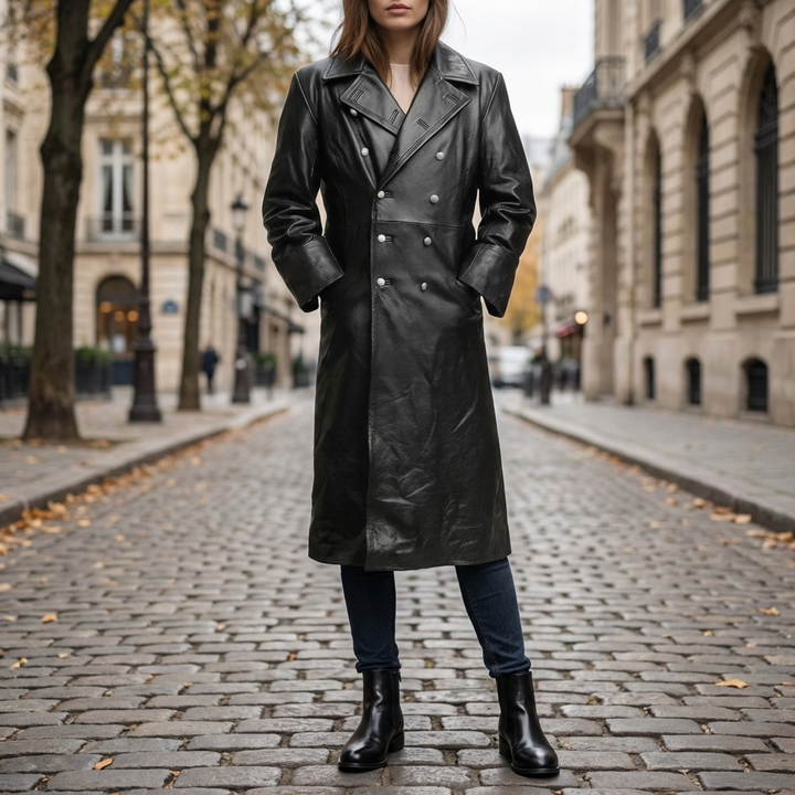 Läder Trench Coat för Kvinnor