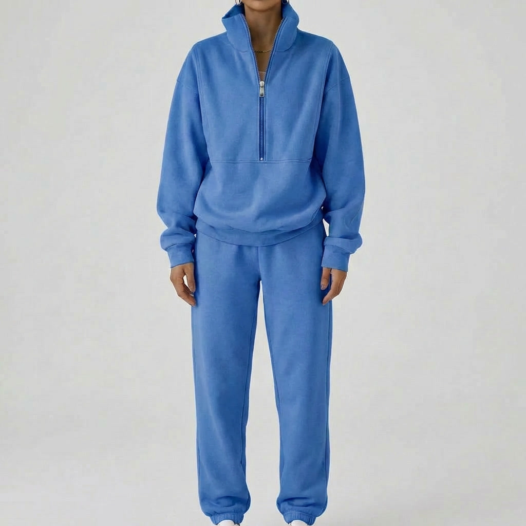 Komfortabel Träningsdräkt Pullover med Dragkedja för Kvinnor