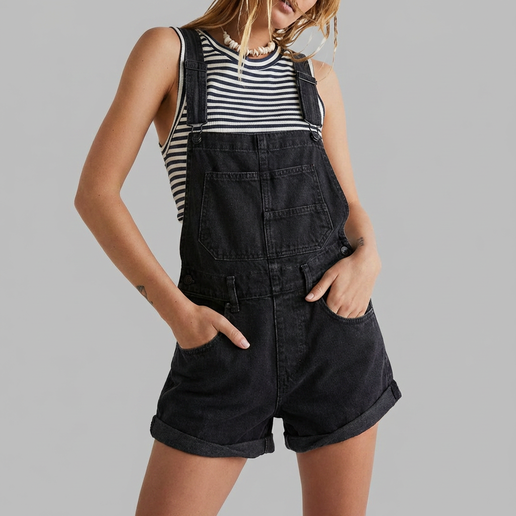 Ärmlös Denim Jumpsuit Casual Chic