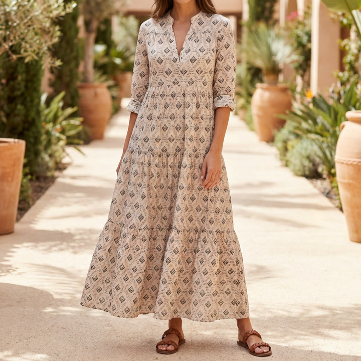Vintage Charm Boho Print Lång Klänning för Kvinnor