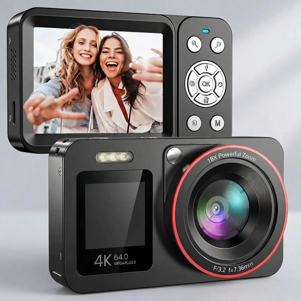 Kompakt Dual-Skärm 4K Digital Kamera