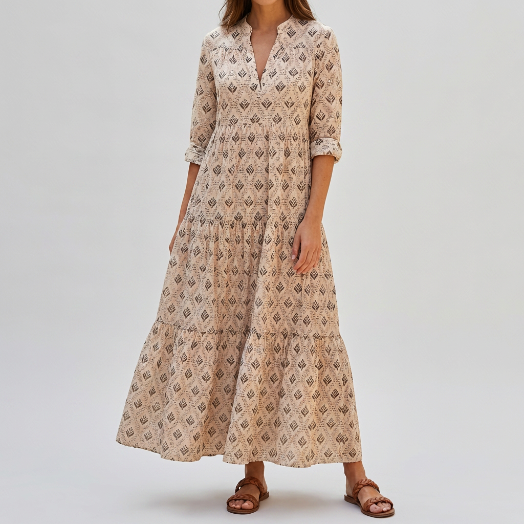 Vintage Charm Boho Print Lång Klänning för Kvinnor