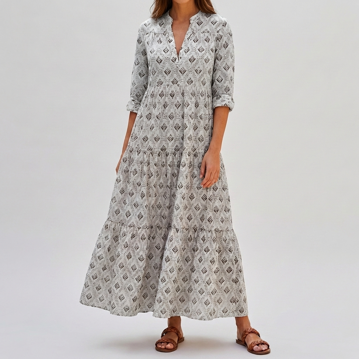Vintage Charm Boho Print Lång Klänning för Kvinnor