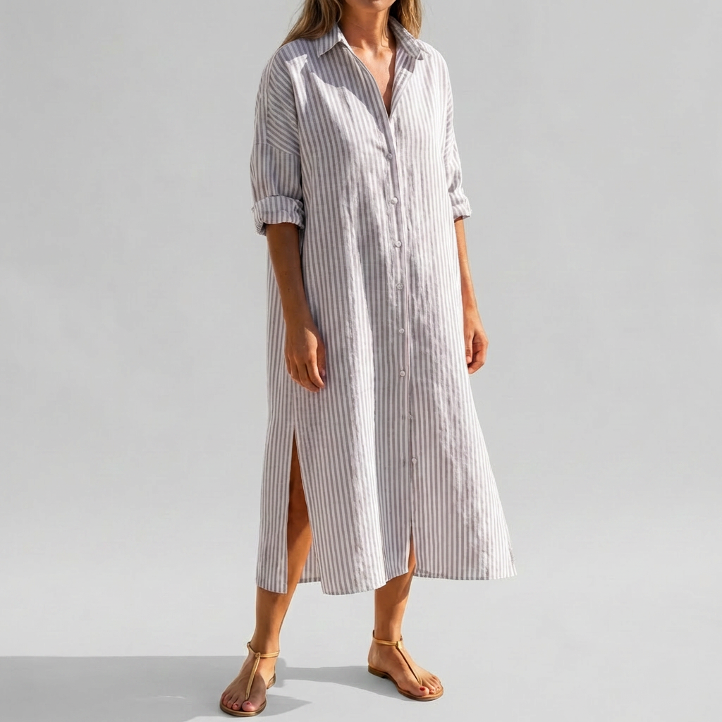 Kvinnors Elegant Långärmad Skjortklänning