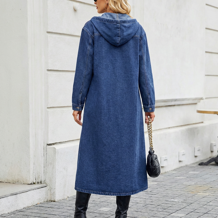 Kvinna Lång Denim Trench Coat