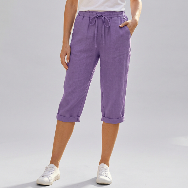 Kvinnors Bomull Linne Harem Knälängd Shorts