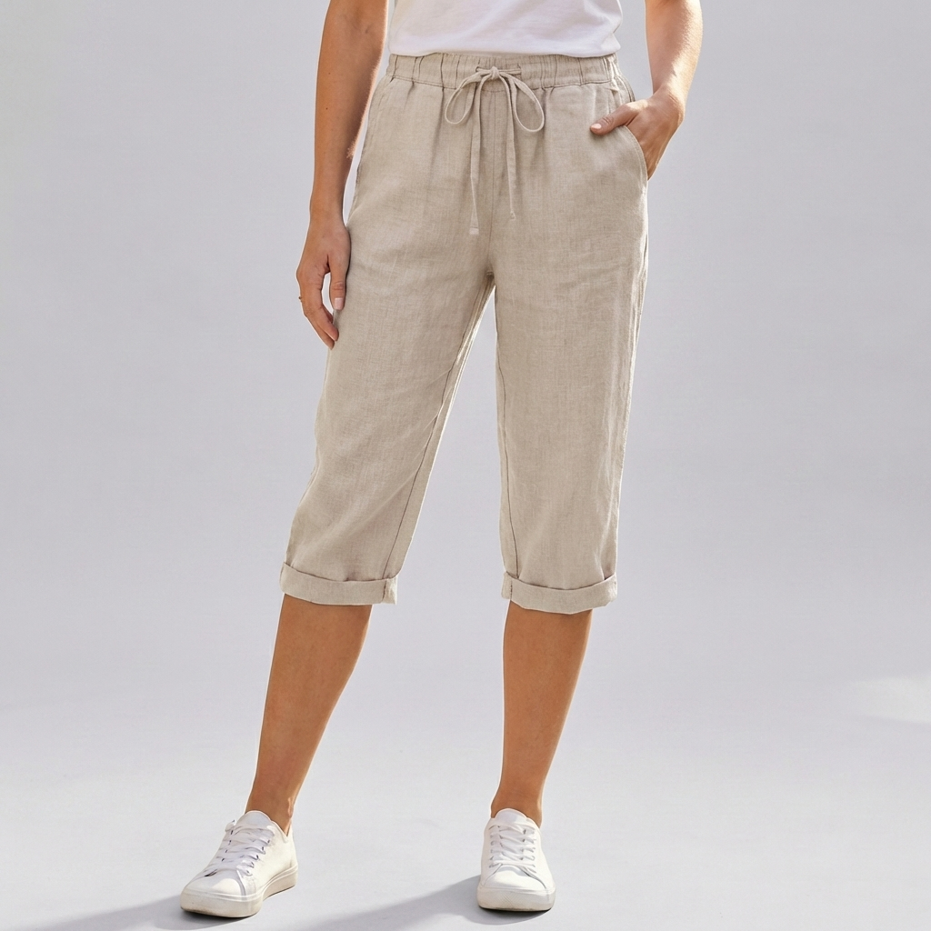 Kvinnors Bomull Linne Harem Knälängd Shorts