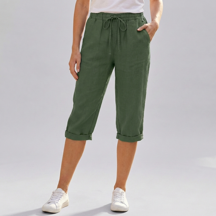 Kvinnors Bomull Linne Harem Knälängd Shorts