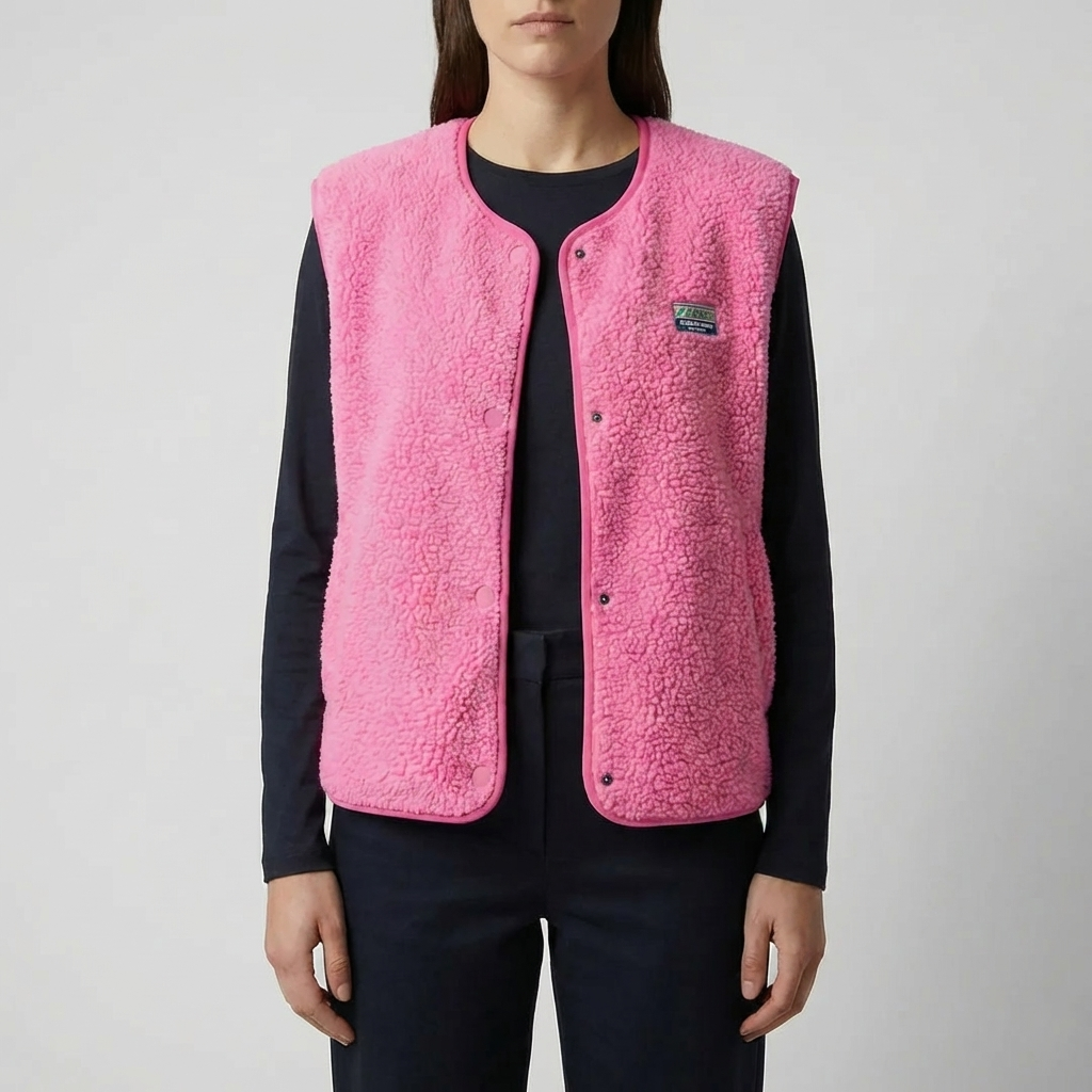 Ärmfri Knapp-Up Fleece Väst för Kvinnor