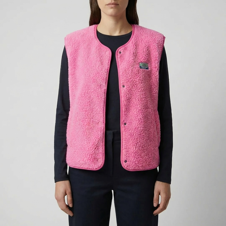 Ärmfri Knapp-Up Fleece Väst för Kvinnor