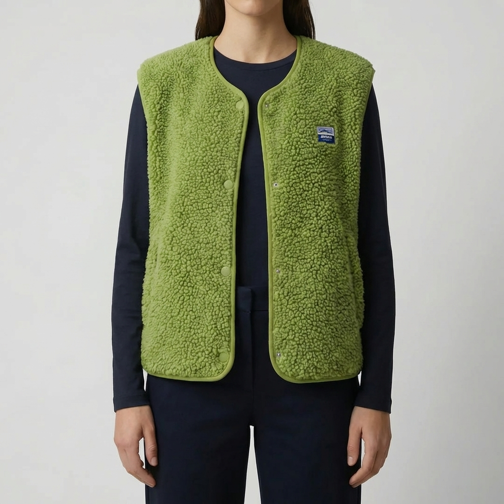 Ärmfri Knapp-Up Fleece Väst för Kvinnor