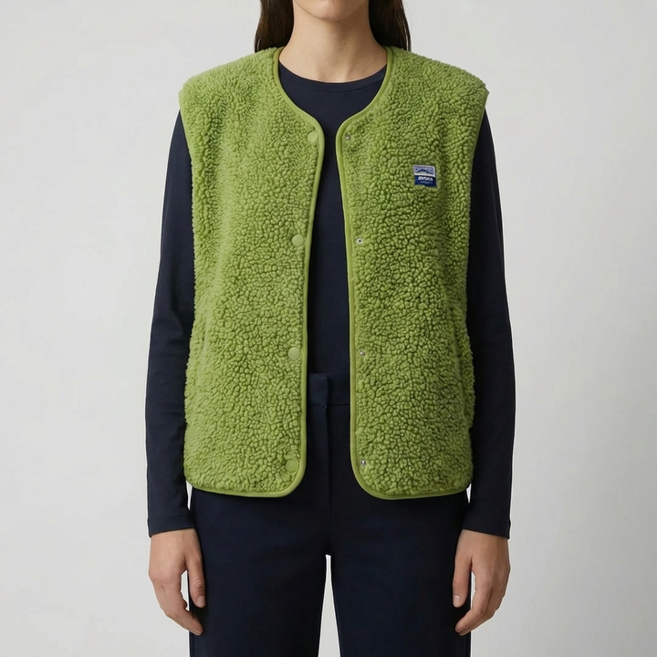 Ärmfri Knapp-Up Fleece Väst för Kvinnor