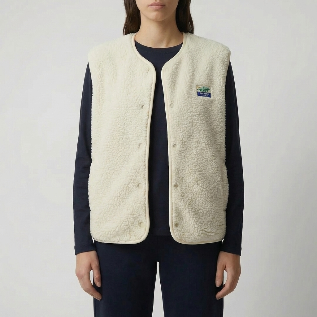 Ärmfri Knapp-Up Fleece Väst för Kvinnor