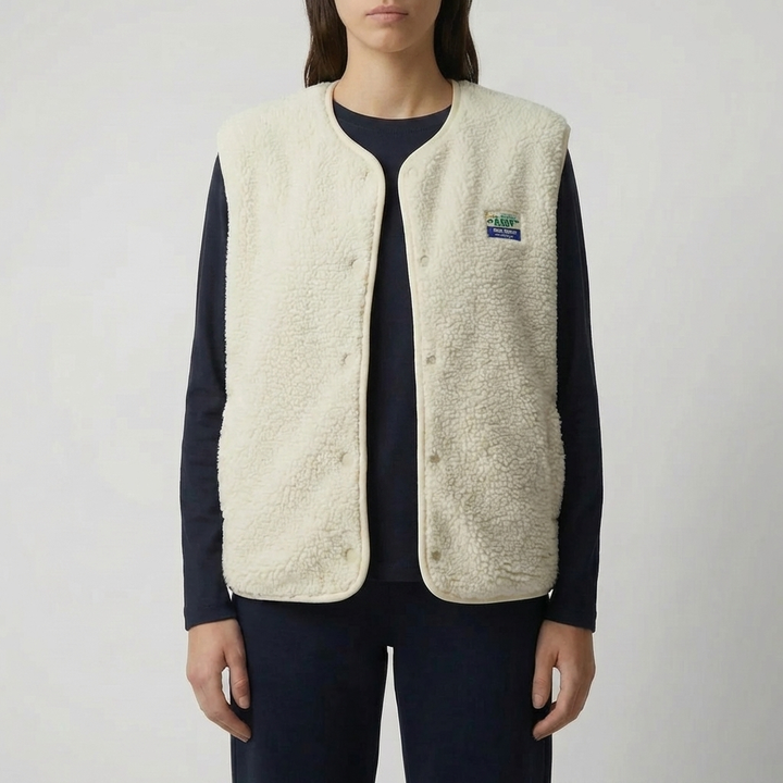 Ärmfri Knapp-Up Fleece Väst för Kvinnor
