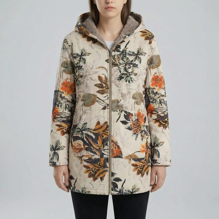 Blommig Tryck Hooded Vinterkappa för Kvinnor