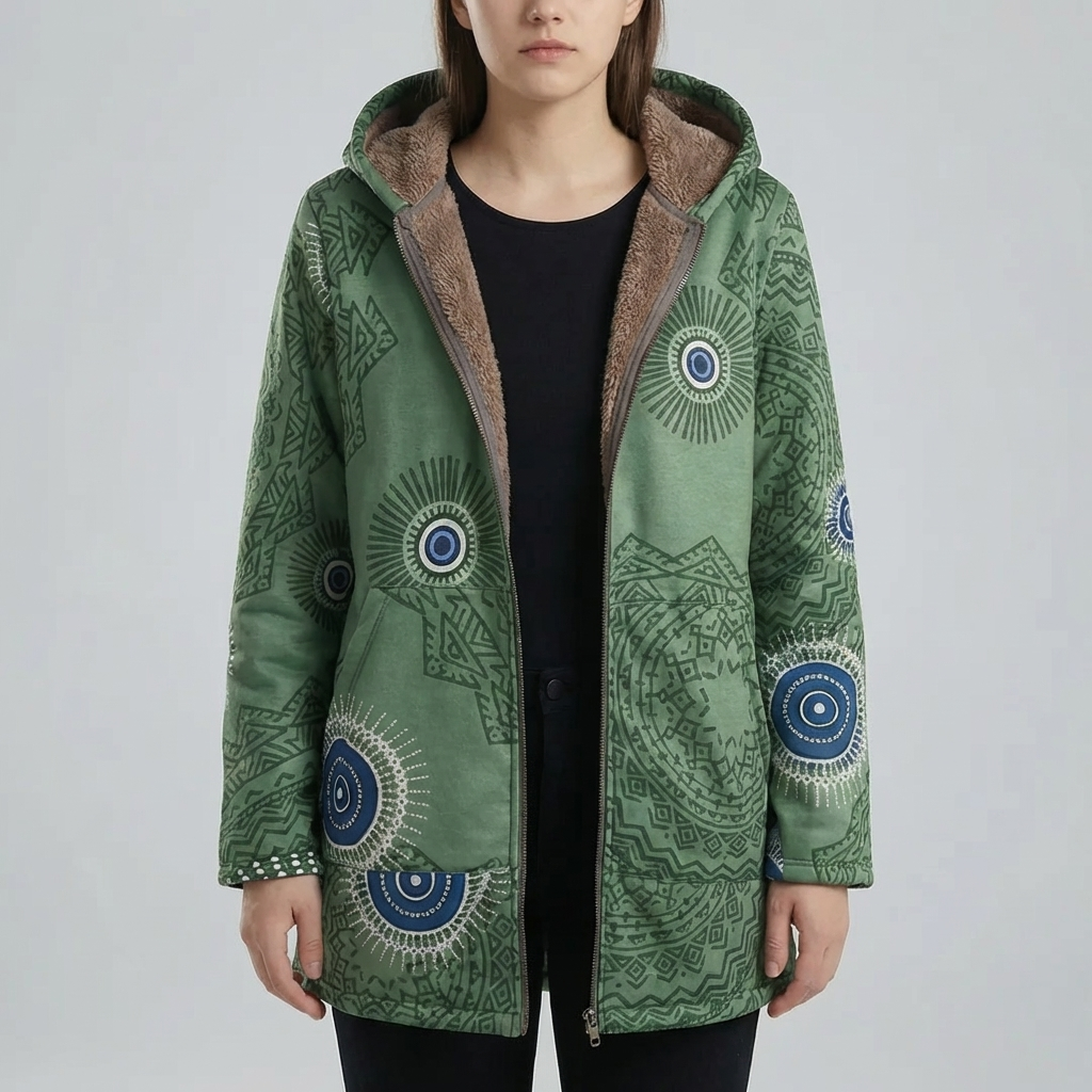 Blommig Tryck Hooded Vinterkappa för Kvinnor