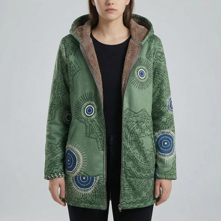 Blommig Tryck Hooded Vinterkappa för Kvinnor