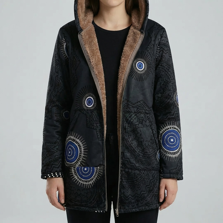 Blommig Tryck Hooded Vinterkappa för Kvinnor