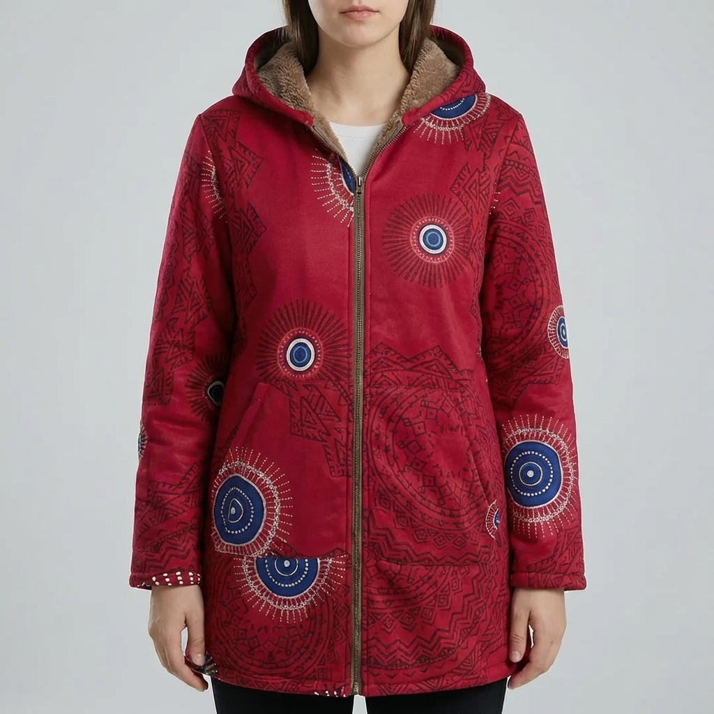 Blommig Tryck Hooded Vinterkappa för Kvinnor