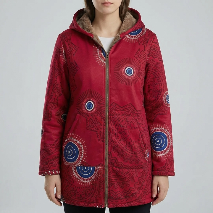 Blommig Tryck Hooded Vinterkappa för Kvinnor