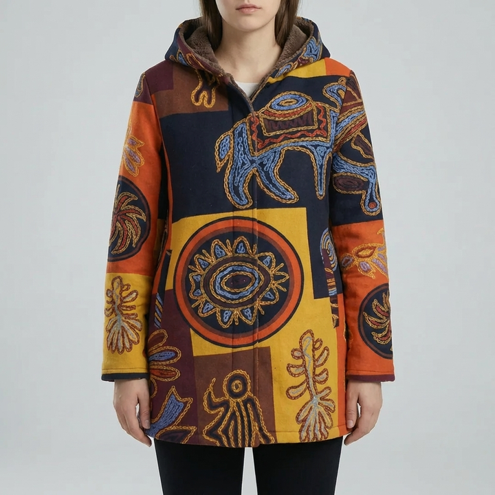 Blommig Tryck Hooded Vinterkappa för Kvinnor