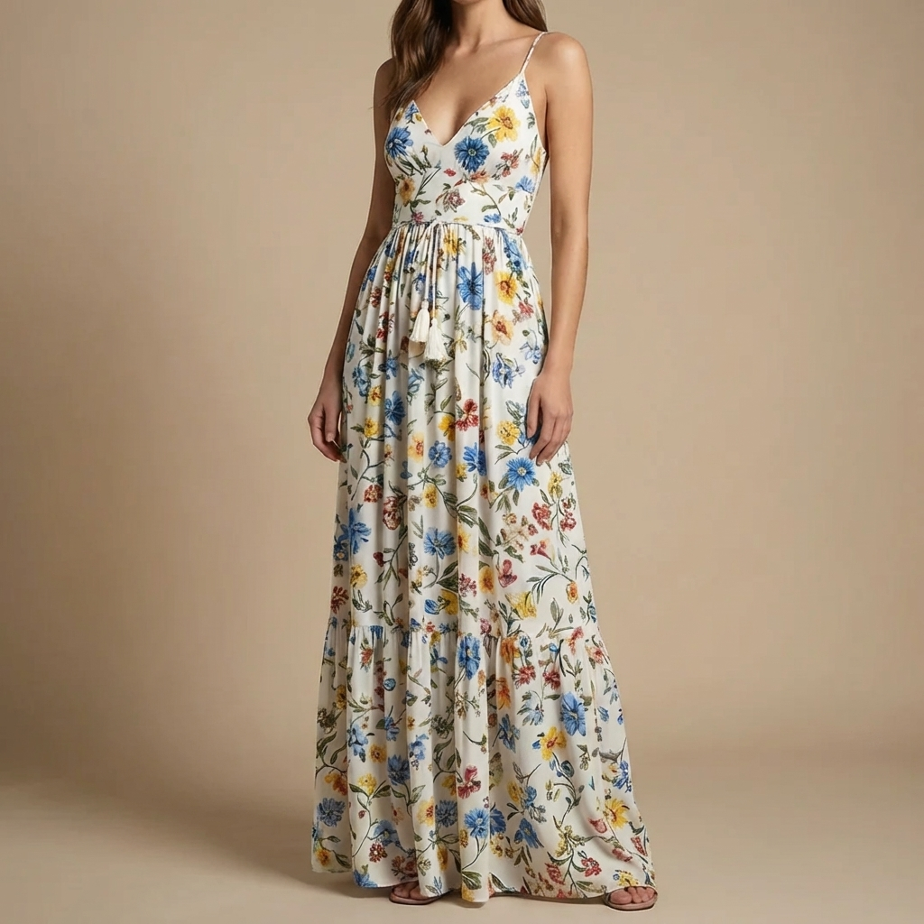 Blommig Tryck Boho Maxi Klänning