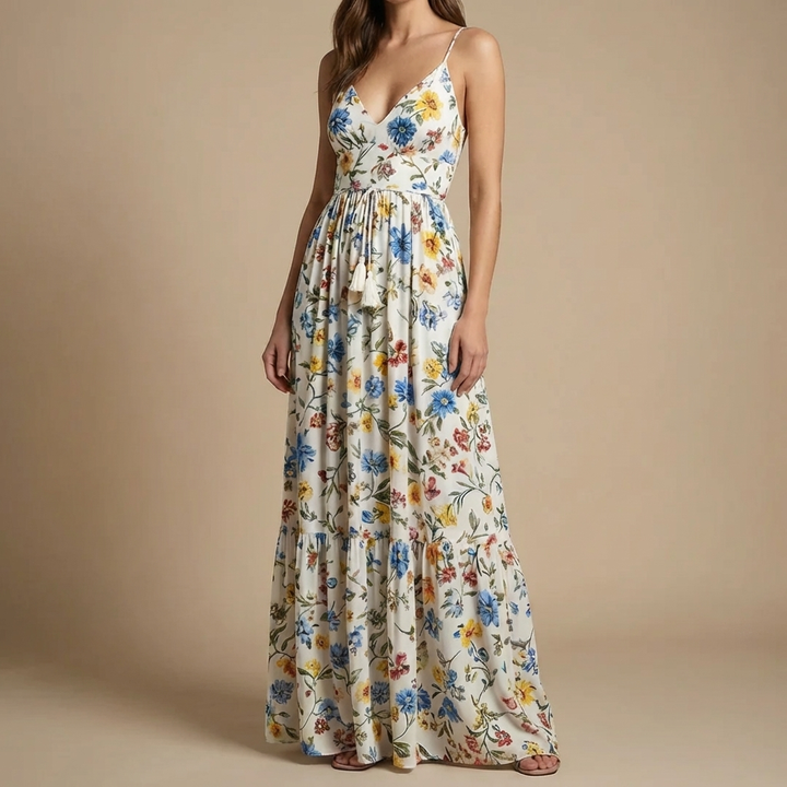 Blommig Tryck Boho Maxi Klänning