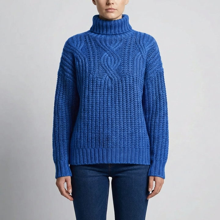 Kabelstickad Mock Neck Pullover Tröja för Kvinnor