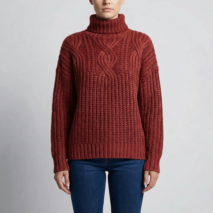 Kabelstickad Mock Neck Pullover Tröja för Kvinnor