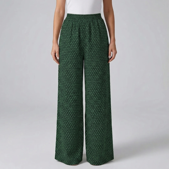Högmidjade bredbenade tryckta byxor