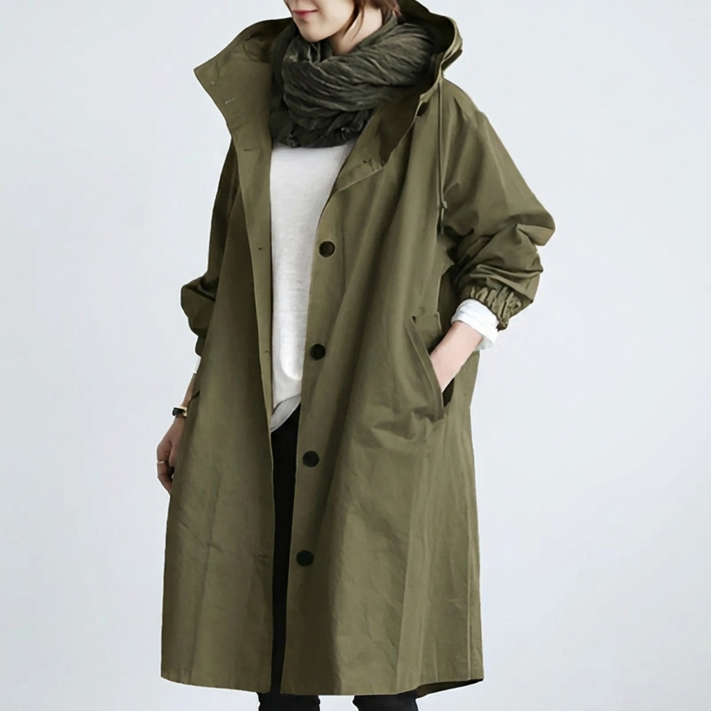 Klassisk huva trench coat för kvinnor