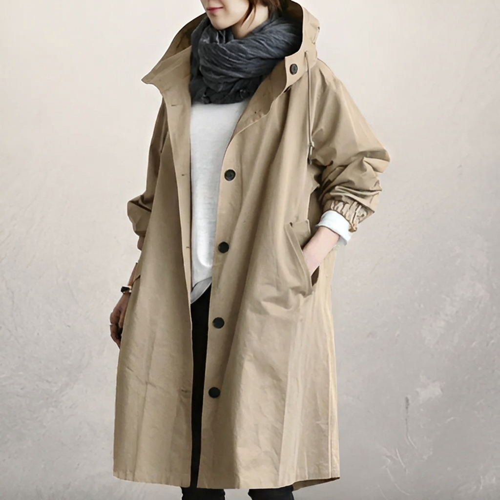 Klassisk huva trench coat för kvinnor