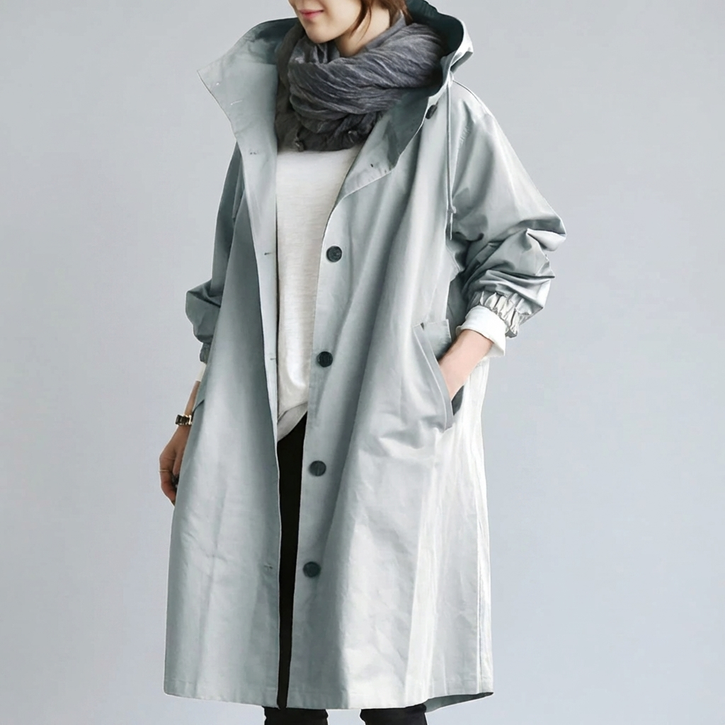 Klassisk huva trench coat för kvinnor