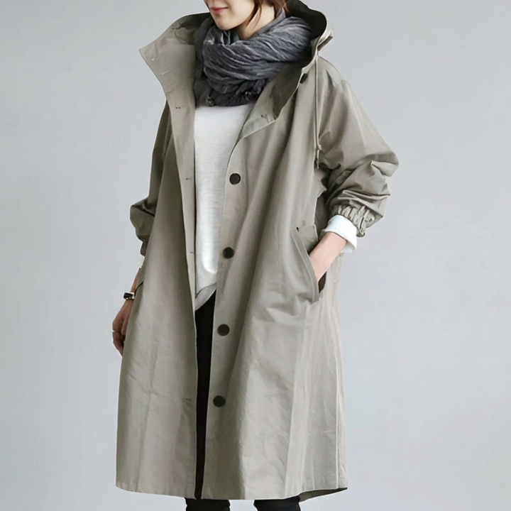 Klassisk huva trench coat för kvinnor