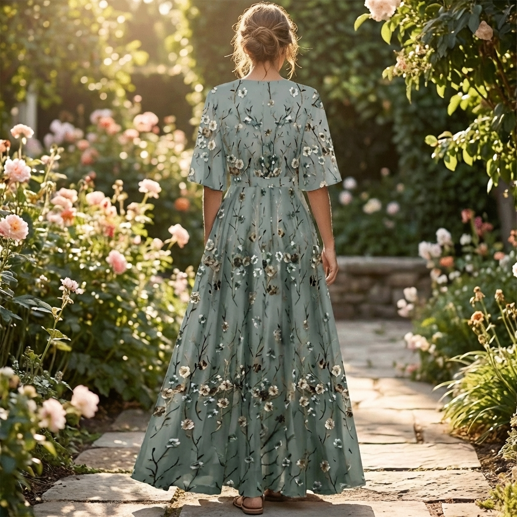 Kvinnors blommig mönster maxiklänning