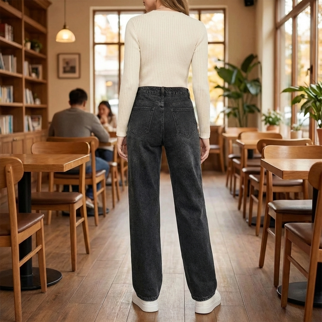 Avslappnade raka jeans för kvinnor